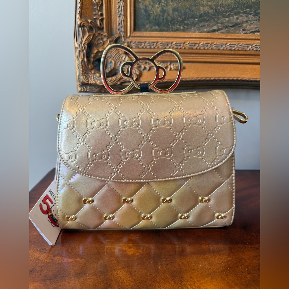 NWT Sanrio Hello Kitty 50th Anniversary Metallic Gold Crossbody Bag